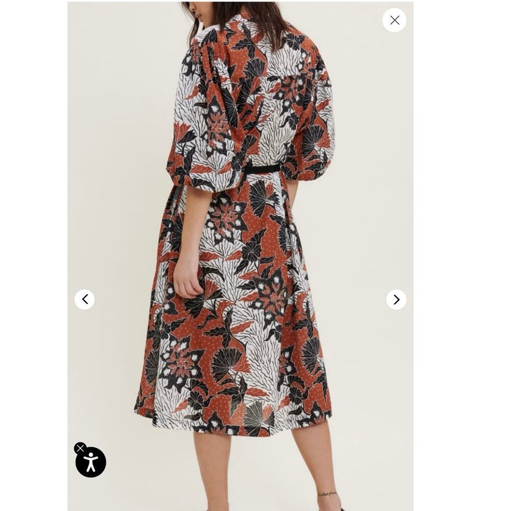 MAJE Printed Cotton Voile Midi Dress Brown Black Size US Large/ FR - Picture 2 of 11